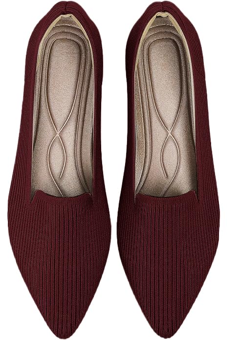 Image of TINGRISE Women's Flats Shoes Pointed Toe Knit Washable Ballet Comfortable Dressy Work Flat