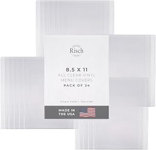 Risch Double-Sided All Clear Vinyl Menu Cover | Two-Sided 2 View Plastic Menu Holder | Slip in Top-Loading Cover | Wipeable, Reusable | 8.5” x 11” | Pack of 24