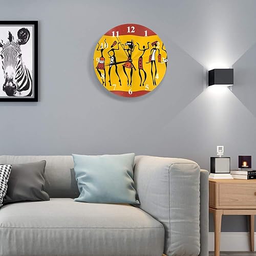 Miniatura 7 de HGOD Designs - Reloj de pared redondo africano, figuras de mujer africana primitiva, reloj de pared redondo silencioso, decoración de pared para