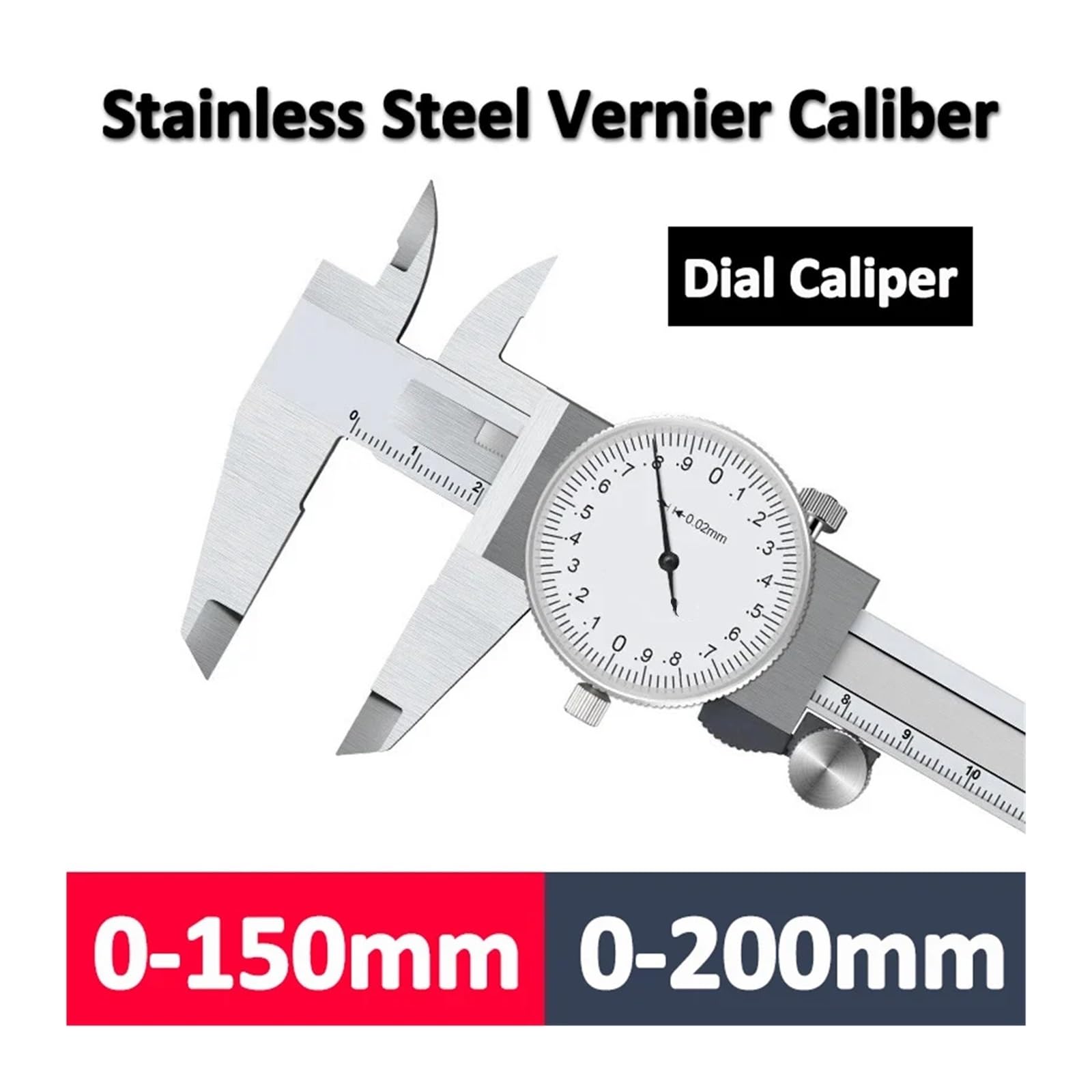 Vernier Calipers 0-150/200mm 0.02mm Dial Caliper Metal Gauge Ruler Depth Measuring Tool(0-200mm no Box)