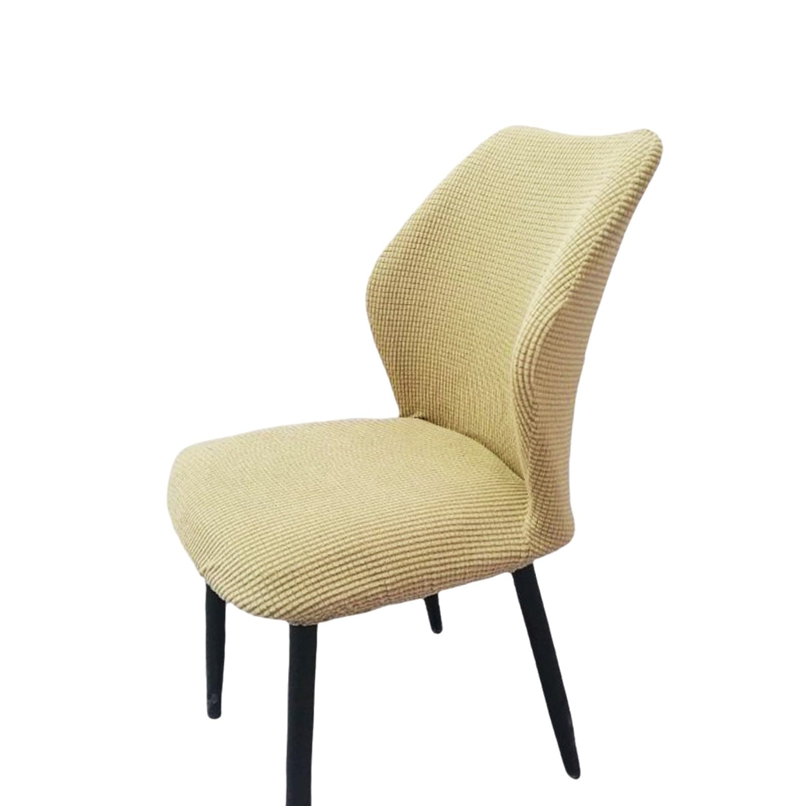 Housse de chaise incurvée beige en jacquard moderne pour salle à manger par lot de 2
