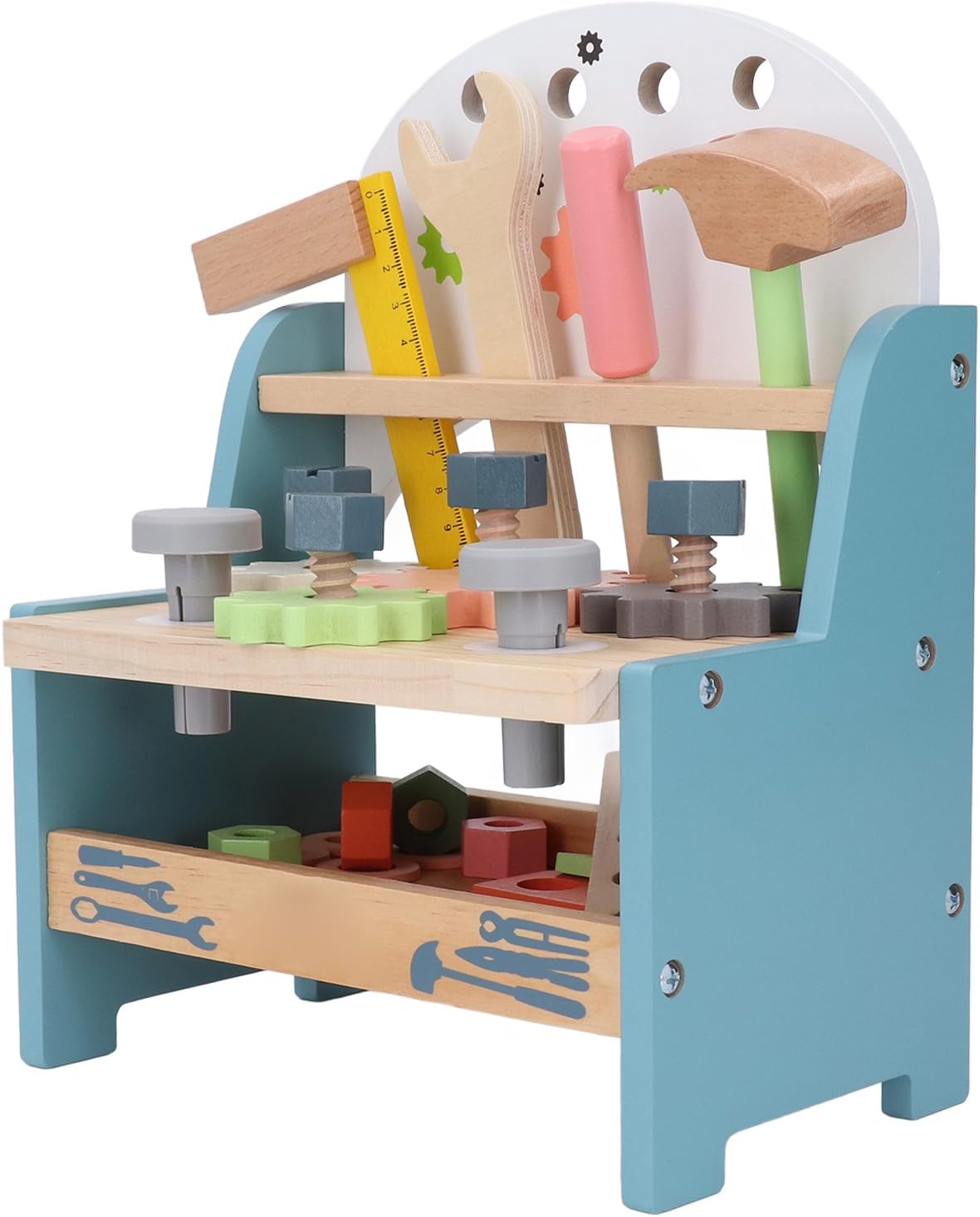 Dioche Workbench Kit Children Wooden Tool Bench for Kids - Multifunctional Simulation Repair Tool Set for Children 3 Years and Up - Safe Wood Construction for Creative Play