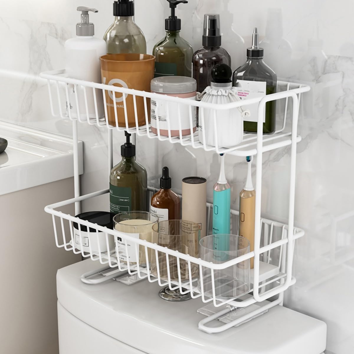 Over The Toilet Storage Shelf 2 Tier, Above Toilet Storage Rack, Bathroom Organizer Over Toilet, Storage Rack Shelf Free Standing Bathroom Organizer, Fit Most Toilets (Color : /White) (/White )