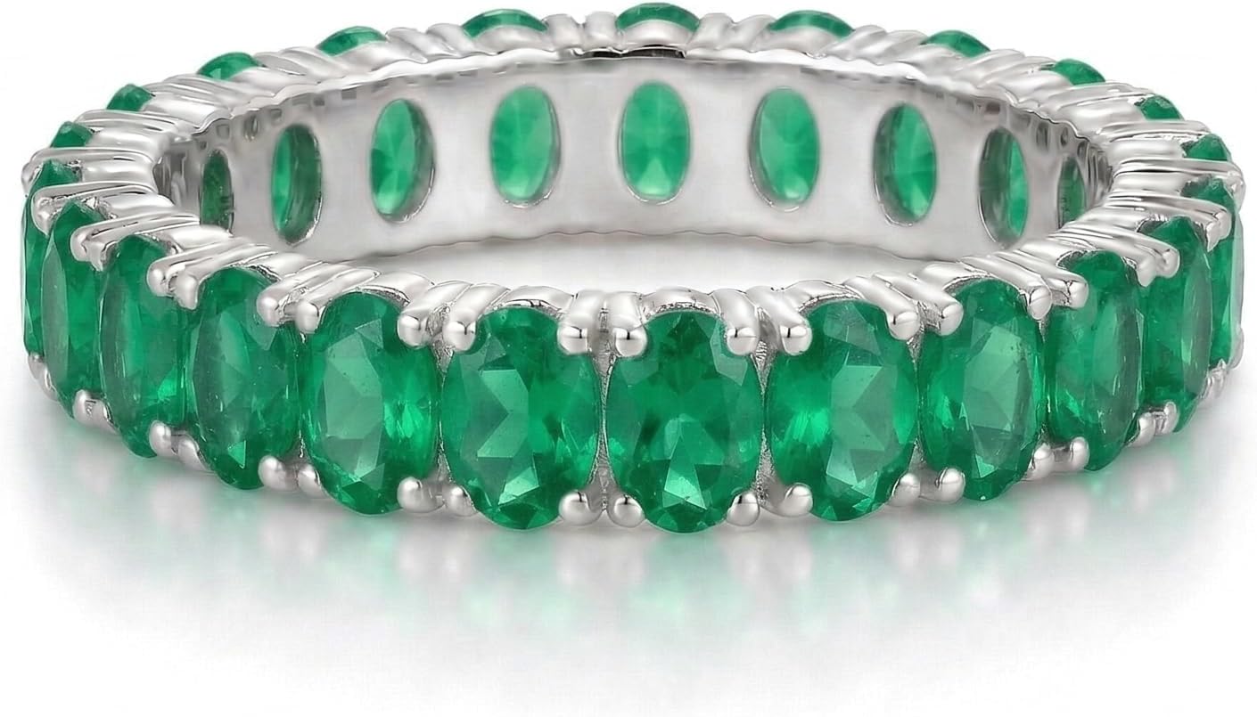 Natural Emerald Band 925 Sterling Silver Women's Emerald Ring Gemstone Jewelry Stacking Band Gift for Her Eternity Ring Birthstone Jewelry Women's Statement Ring