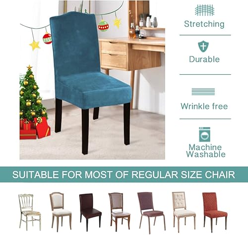 Miniatura 4 de Turquoize Fundas elásticas para sillas de comedor, fundas protectoras de terciopelo para sillas de comedor, fundas protectoras para sillas Parson,