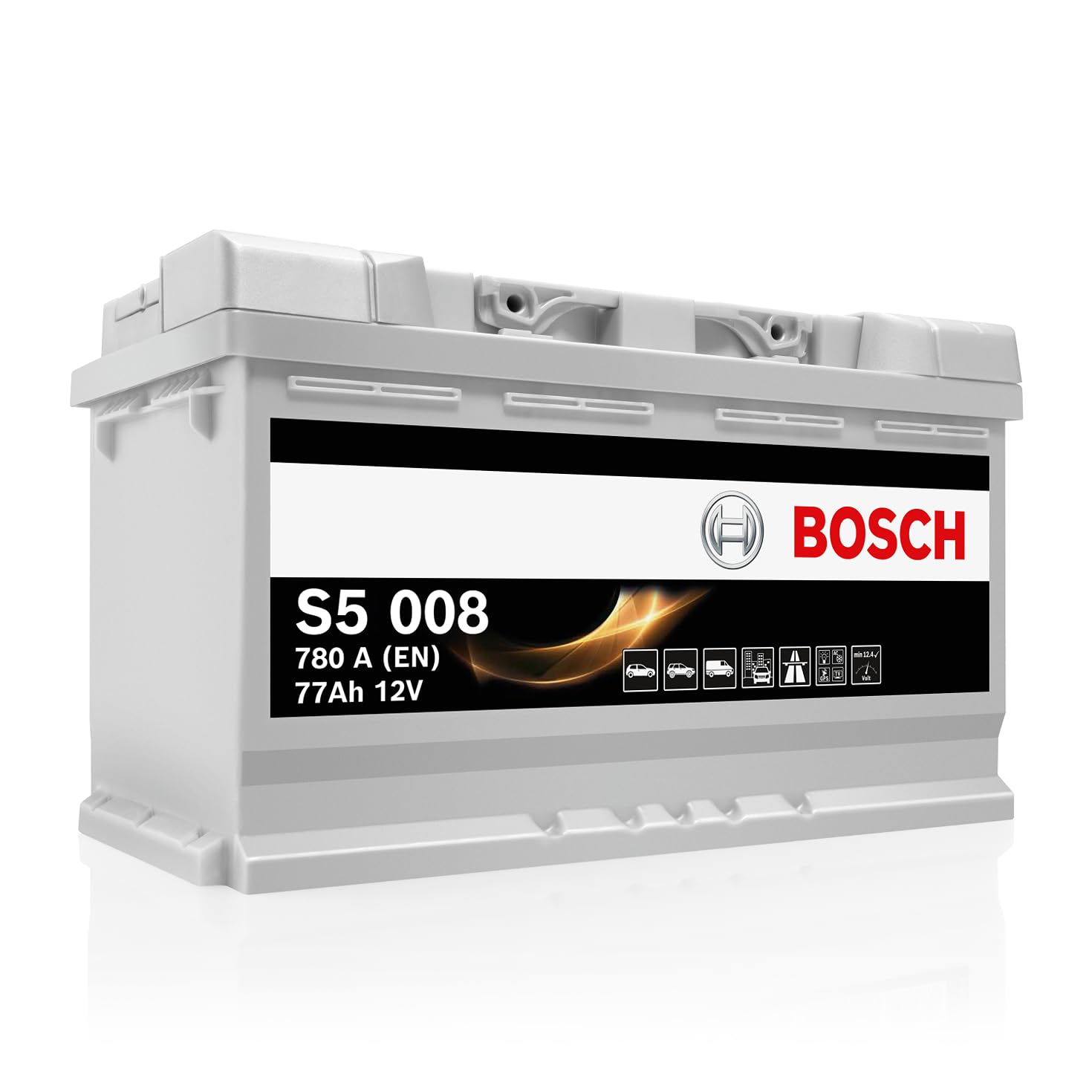 Bosch S5 008 Batterie Auto 77 A/​h - 780 A - Batterie 12 V, Plomb-​acide pour Véhicules sans Système Start/​Stop et Exigeants en Énergie, (-) (+), 278 x 175 x 190 mm