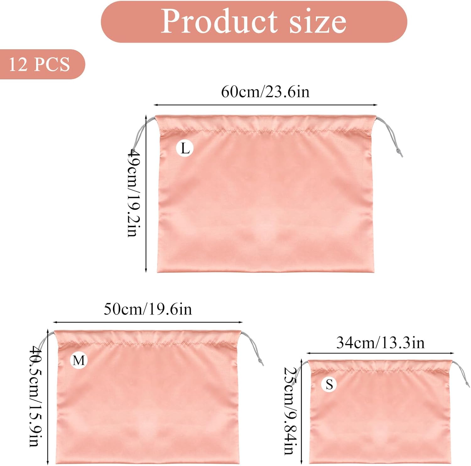 12 Pack Dust Bags for Purses and Handbags - 3 Size Premium Polyester Purse Dust Bags for Storage with Drawstring, Pink Protective Covers for Luxury Bag Shoes Boots Travel Organization - Image 2