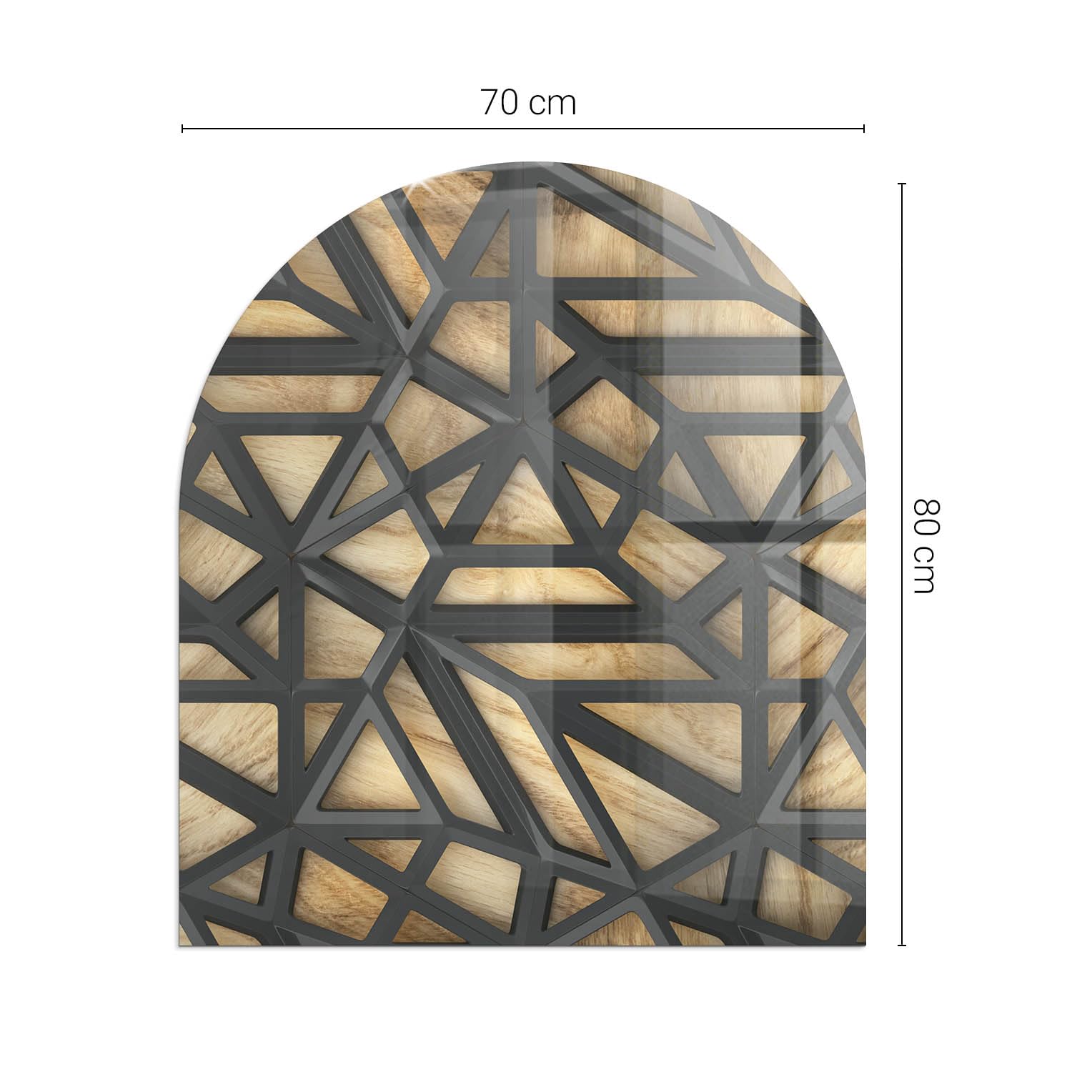 Piastra per camino e stufa 80x70cm di Vetro Temperato Protezione del Pavimento Resistente a Scintille Design Elegante Arco Resistente alle Alte Temperature - Geometria con il legno