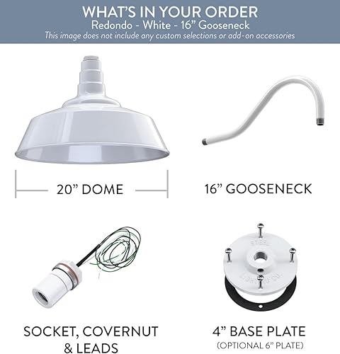 Miniatura 6 de Steel Lighting Co. Redondo - Luz de granero  Sensor de atardecer a amanecer, montaje en pared al aire libre, cúpula de 20 pulgadas, cuello de cisne