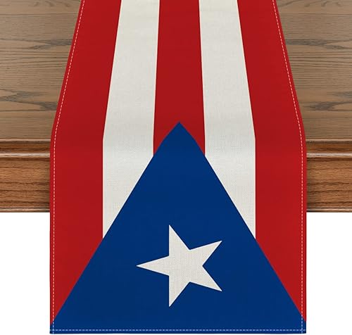 Artoid Mode Camino de mesa puertorriqueño decoración de mesa de comedor para fiestas temáticas de Puerto Rico de temporada para interiores y