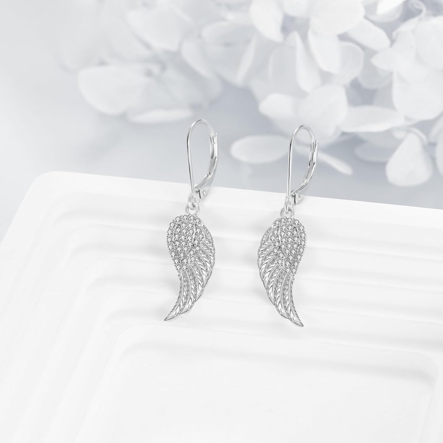 Angel Wing Earrings for Women 925 Sterling Silver Wings Drop Earrings Guardian Angel Dangle Leverback Jewelry Gift