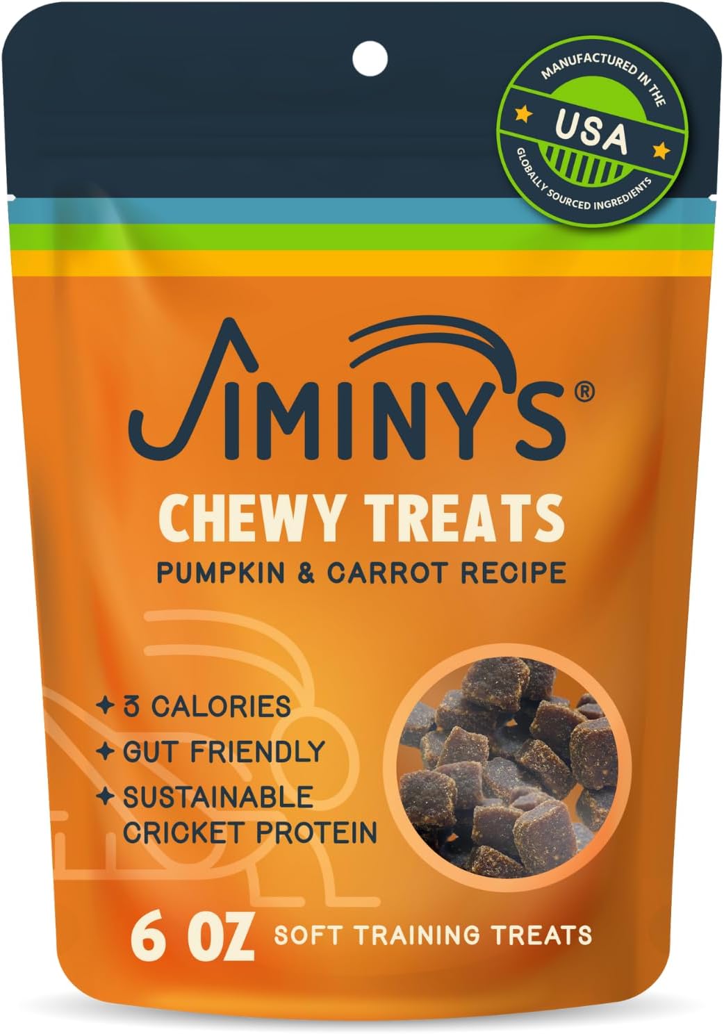 Jiminy’s Chewy Cricket Training Treats for Dogs, Low Calorie, Hypoallergenic, Made in USA, 6oz, Pumpkin & Carrot (Pack of 1)