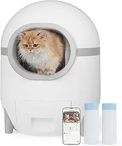 Self Cleaning Cat Litter Box, Automatic Cat Litter Robot with Extra Large 60+15L Capacity for Multiple Cats, Smart APP Control Electric Litter Boxes Self Cleaning Includes Trash Bags