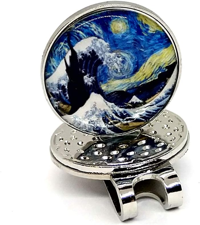 review LOXASUM Magnetic Golf Hat Clip The Combination of The Great Wave and Starry Night Golf Ball Aiming Marker Professional Golf Training Aids Accessories