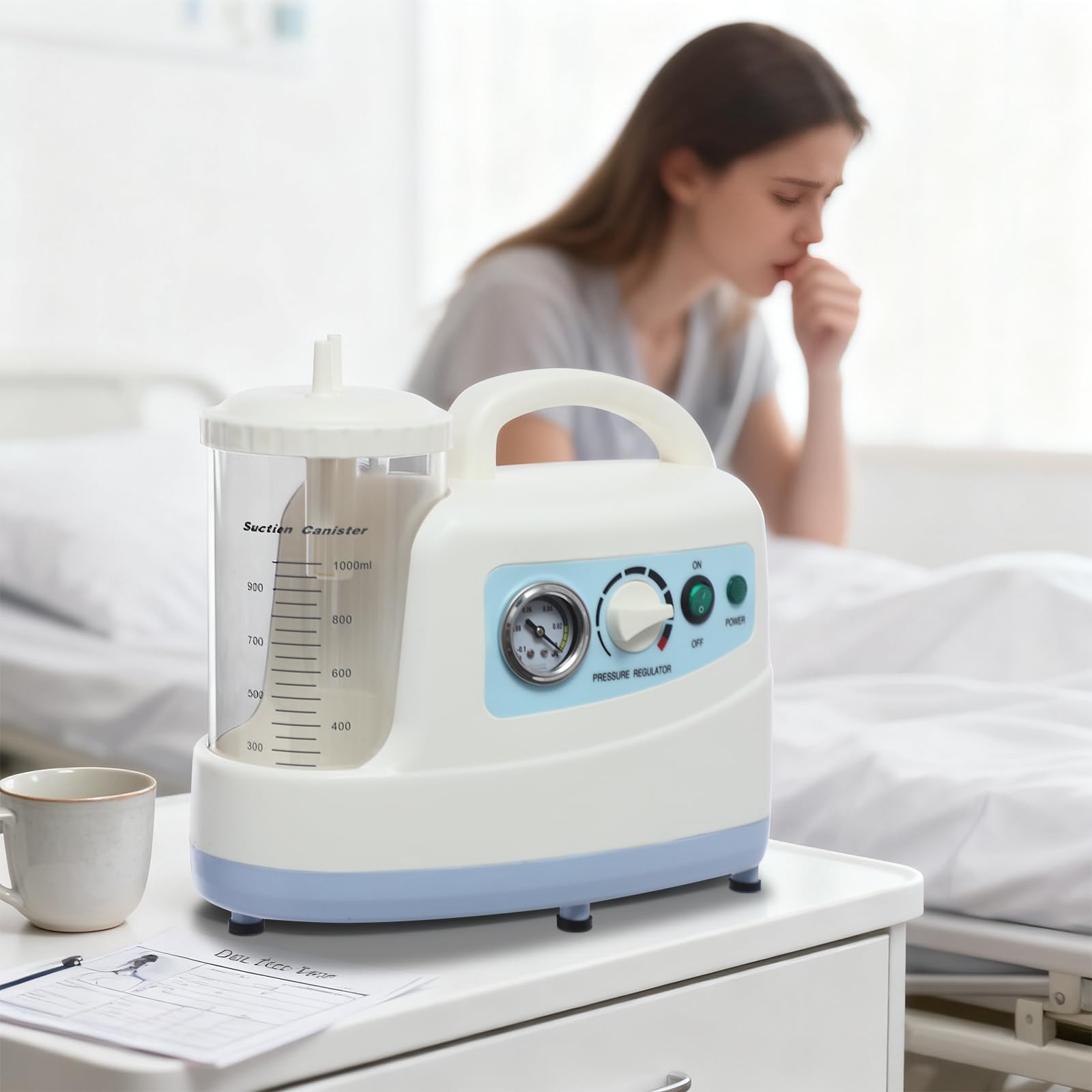Elektrische Sputum-Saugmaschine, tragbares Schleim-Entfernungsgerät mit 1000 ml Saugkanister, automatische Saugkraft für den Einsatz in medizinischen Heimen und zu Hause