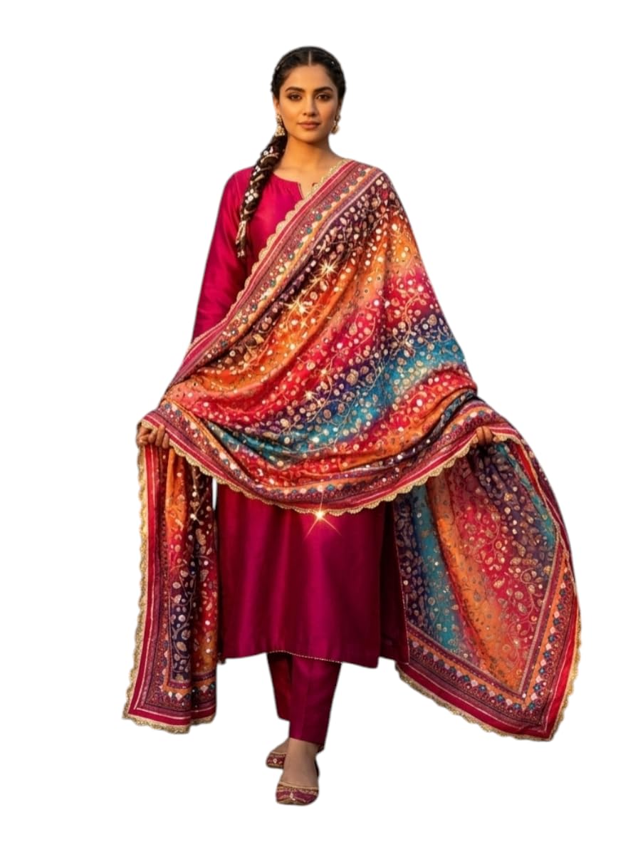 Multicolour Pakistani Dupatta with Real Mirror Work, Stunning Festive Style, for Girls and Women-picture-12