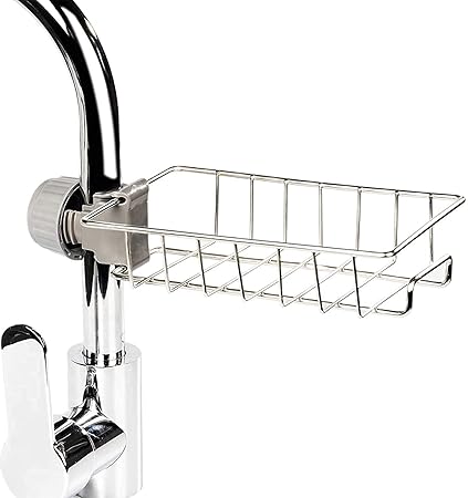 DREWIT STAR Adjustable Sink Faucet Shelf Stainless Steel Drain Rack for Soap, Sponge, Clip Hanging Holder Dishcloth, Towel Rack