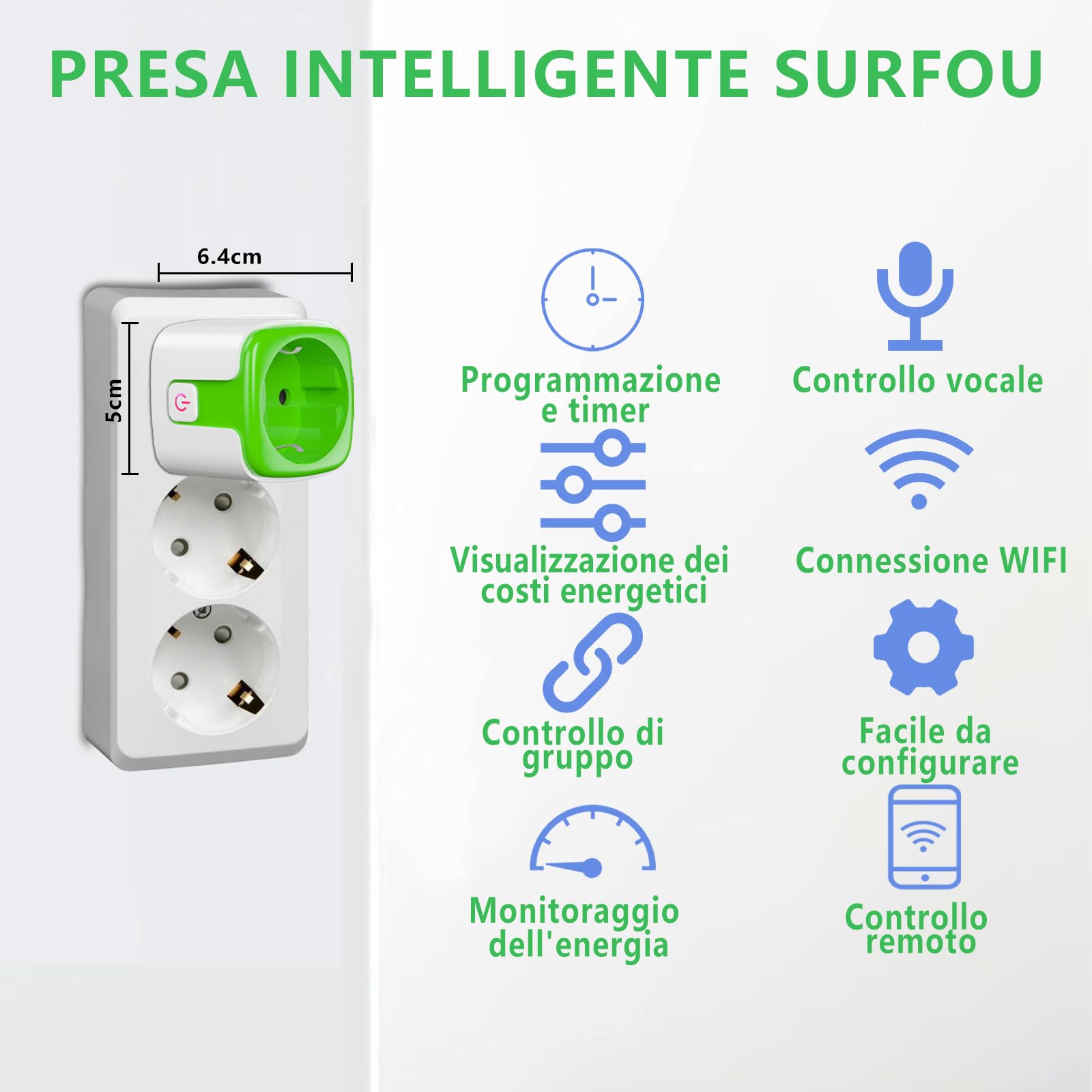 SURFOU Vesync Presa Smart 2 Pezzi, Vesync APP Controllo Vocale/Remoto, Prese Intelligente con Consumo Electrico, Plug Compatibile con Amazon Alexa, Google Assistant, Timer Tempo di Preselezione, 16A