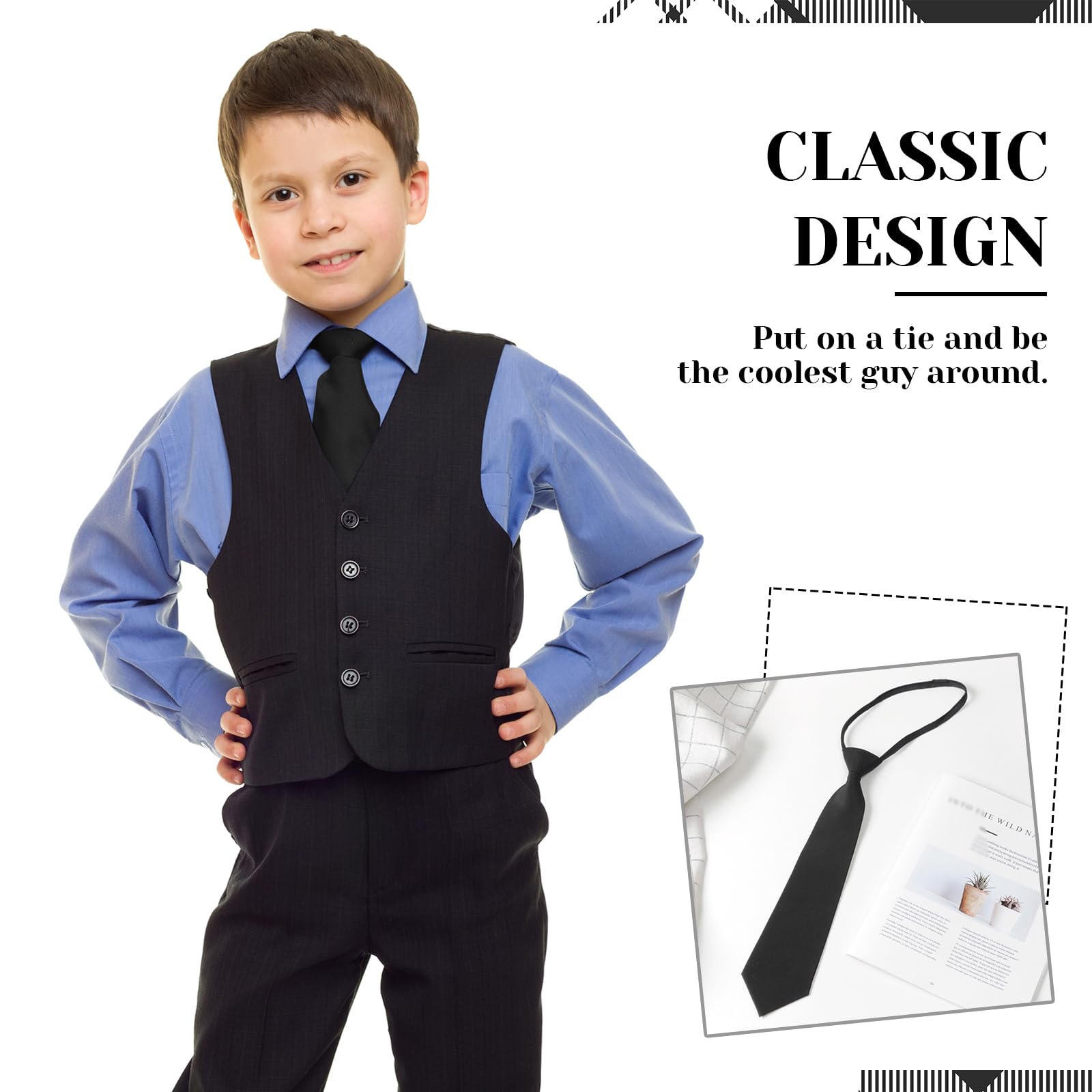 Corbata de 2 piezas para niños, elegante lazo ajustable, corbata negra, corbata de disfraz, corbata dulce para niños, uso diario