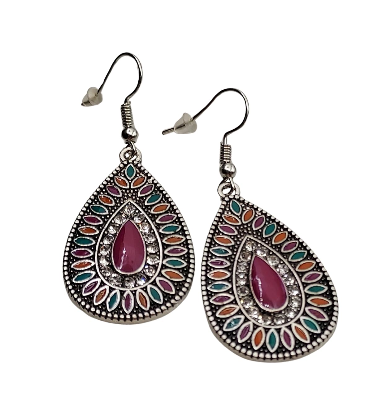 Multi Colored Enameled Metal Fish Hook Earrings - Fiona