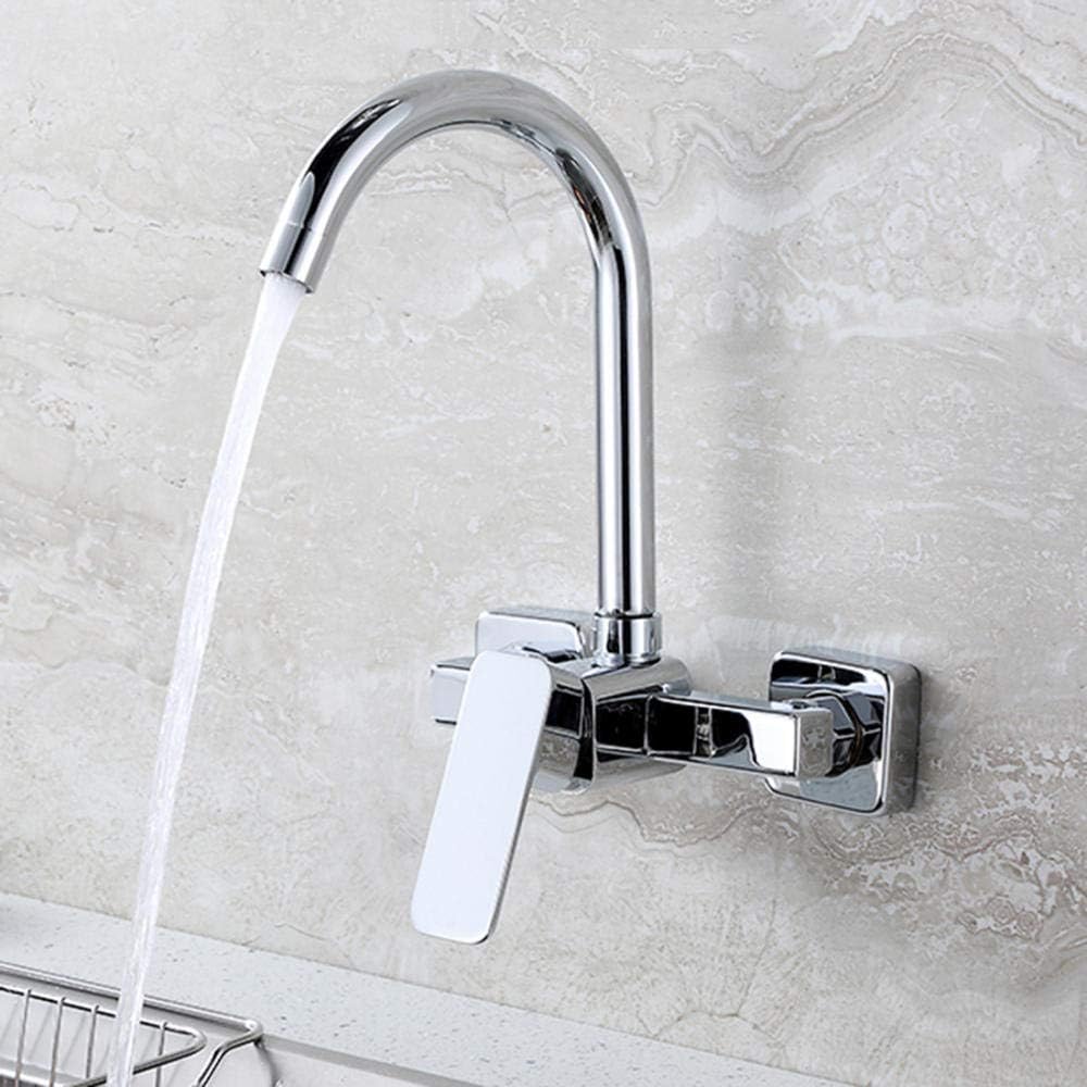 Wall Mount Faucet Wall-Mounted Chrome-Plated, Wall-Mounted, Kitchen, Sink, Balcony Laundry Pool, hot and Cold Mixing Valve, Faucet-A Handle up,A Handle Down