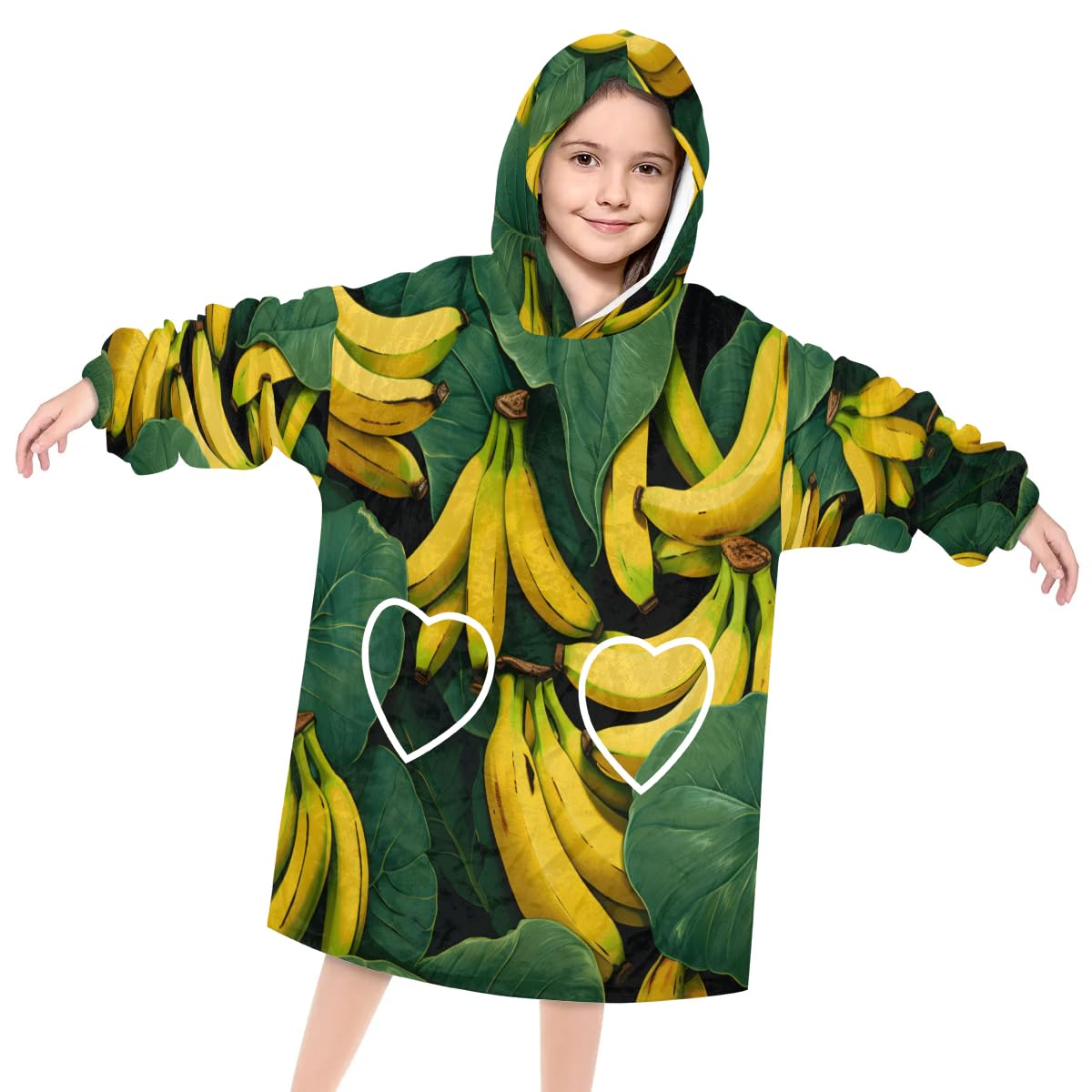 Pardick Wearable Blanket Hoodie for Kids, Banana Fleece Sweatshirt Blanket Oversized Blanket Sweatshirt with Pocket Flannel Warm Hooded Blanket 6-10 Year Old Girl Boy Gift, One Size
