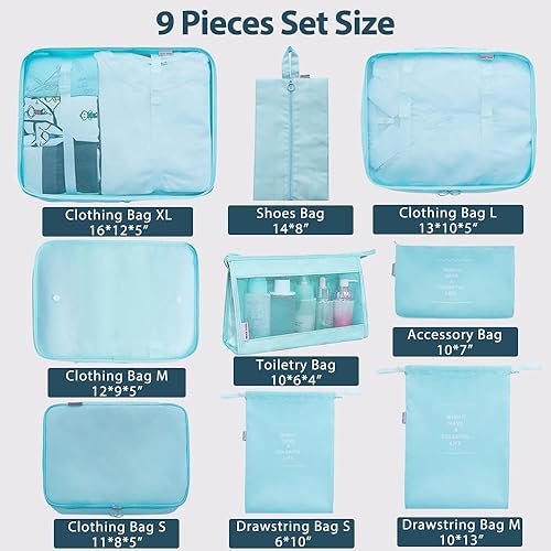 Miniatura 2 de MILILOVE Juego de 9 cubos de embalaje para maletas organizador de equipaje de viaje bolsas impermeables 4 cubos  1 bolsa de zapatos  1 bolsa de aseo