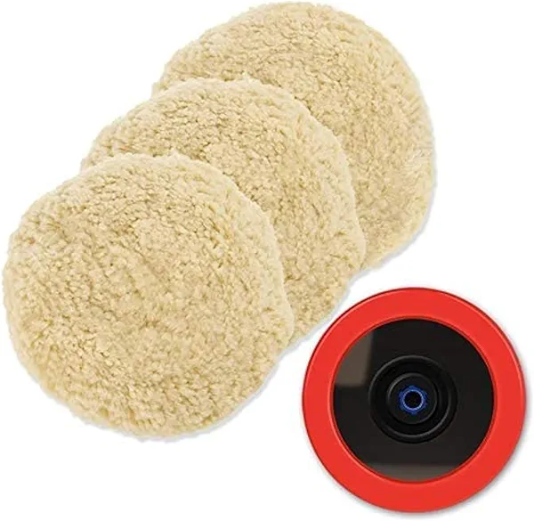 Wool Polishing Pads, SPTA 6"(150mm) 100% Natural Wool Buffing Pad with Hook & Loop Backing 4pcs Set Come with 5/8-11 Thread Backing Plate for Car Polishing, Buffing and Cutting