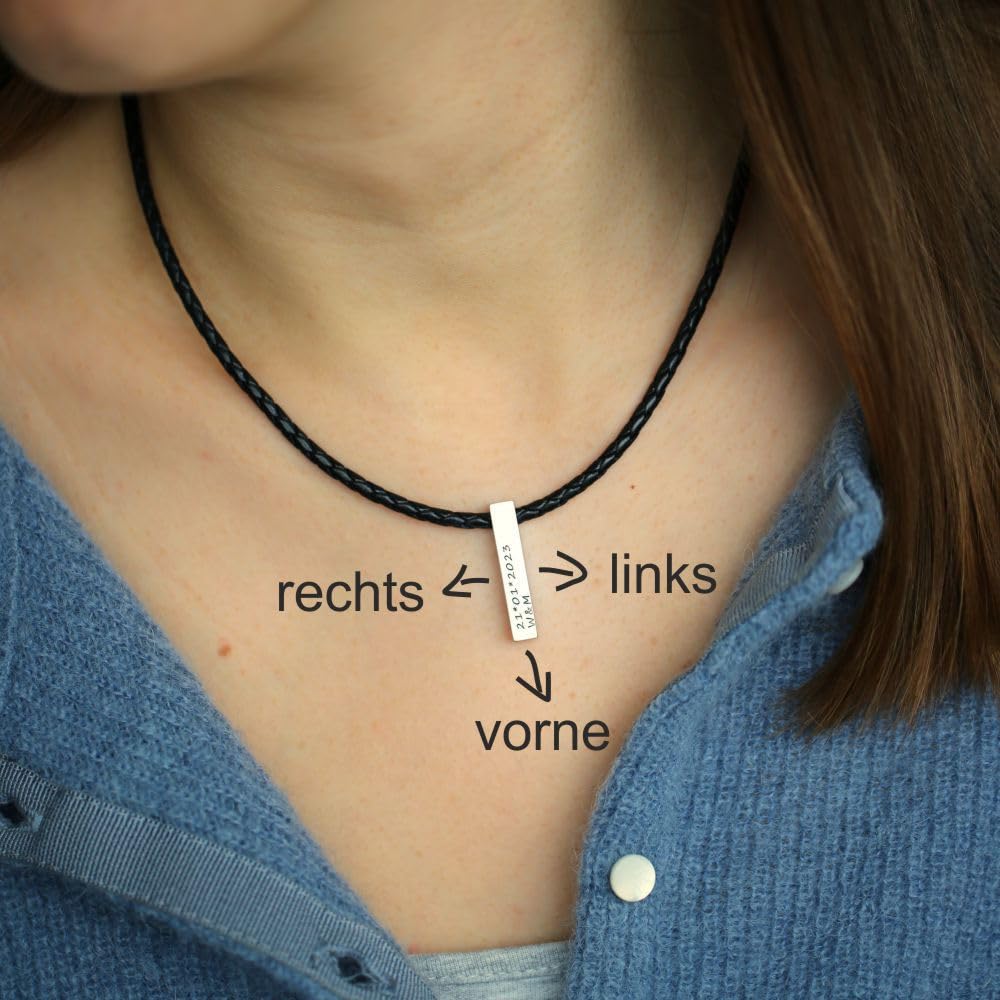 Herren Lederkette Gravur 925 Silber Schmuck Männerschmuck Kette Koordinaten Geschenk Mann * Männerkette personalisiert Namenskette Halskette Silberbarren | HANDMADE IN GERMANY