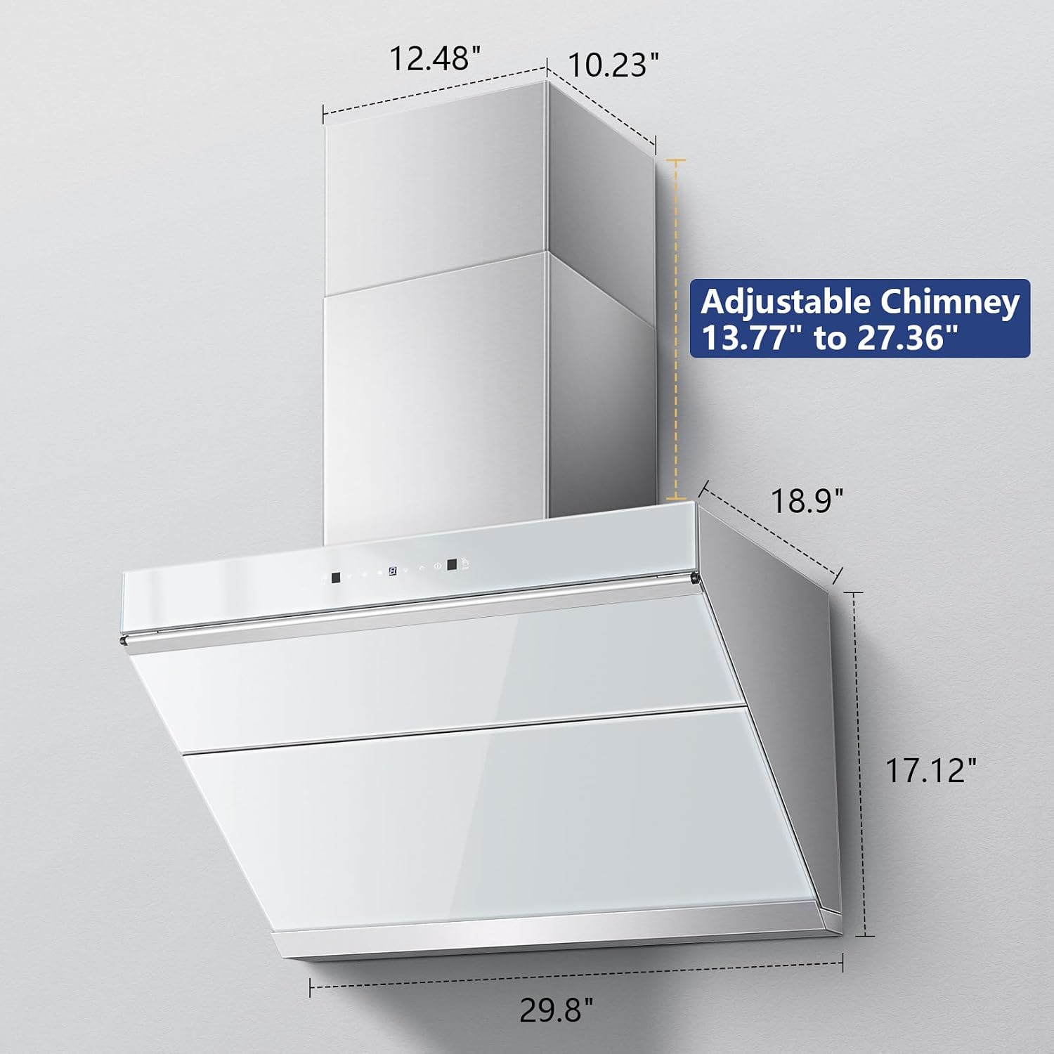 Range Hood Silver Gray Two-Piece Chimney Cover for Tieasy USCX08T75-SG Wall Mount Range Hood