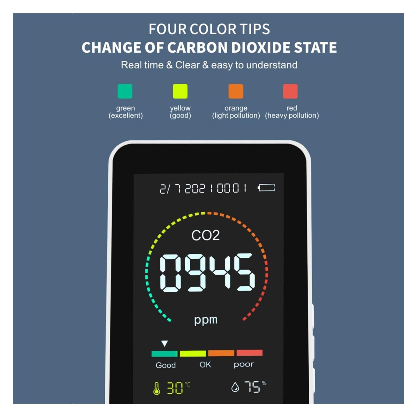 Misuratore di CO2 3 In1 Tester digitale del sensore umidità della temperatura Monitor multifunzionale qualità dell'aria portatile Per cucina e camper