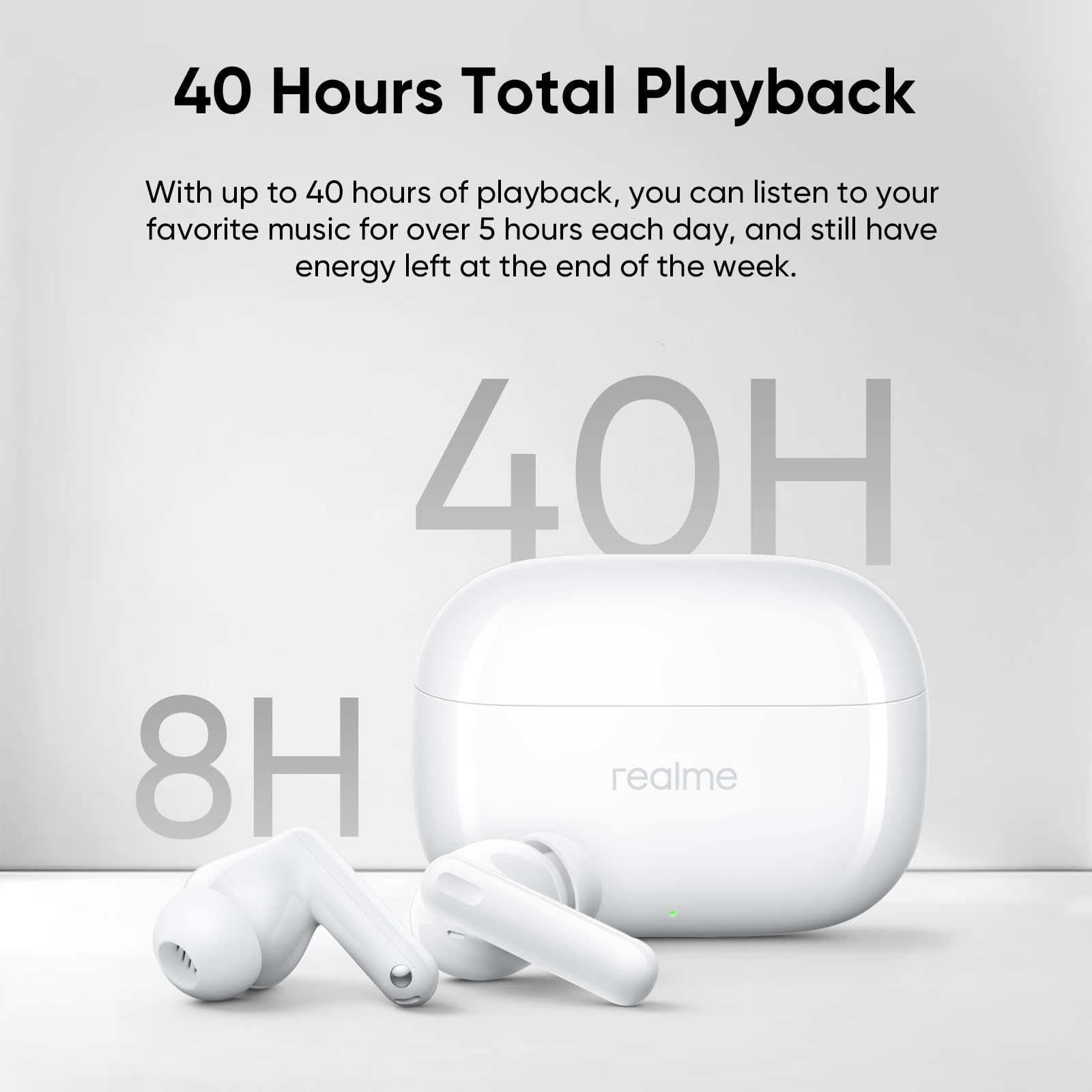 realme Buds T310, auricolari Bluetooth senza fili, ANC ibrido da 46 dB, driver bassi dinamici da 12,4 mm, 40 Ore di Riproduzione Totale, Bluetooth 5.4, audio spaziale a 360°, colore bianco