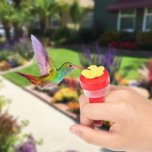 Miniatura 6 de Comederos de mano para colibríes, 4 mini comederos de mano para colibríes con 4 cepillos de limpieza, comederos de pájaros silvestres para colibríes