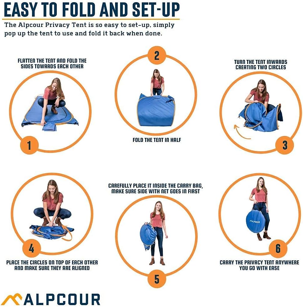 Alpcour Portable Toilet w/Portable Sink & Portable Pop Up Tent – Compact Indoor & Outdoor Commode w/Travel Bag for Camping, RV, Boat & More – Privacy Tent for Portable Toilet, Shower and Changing Room