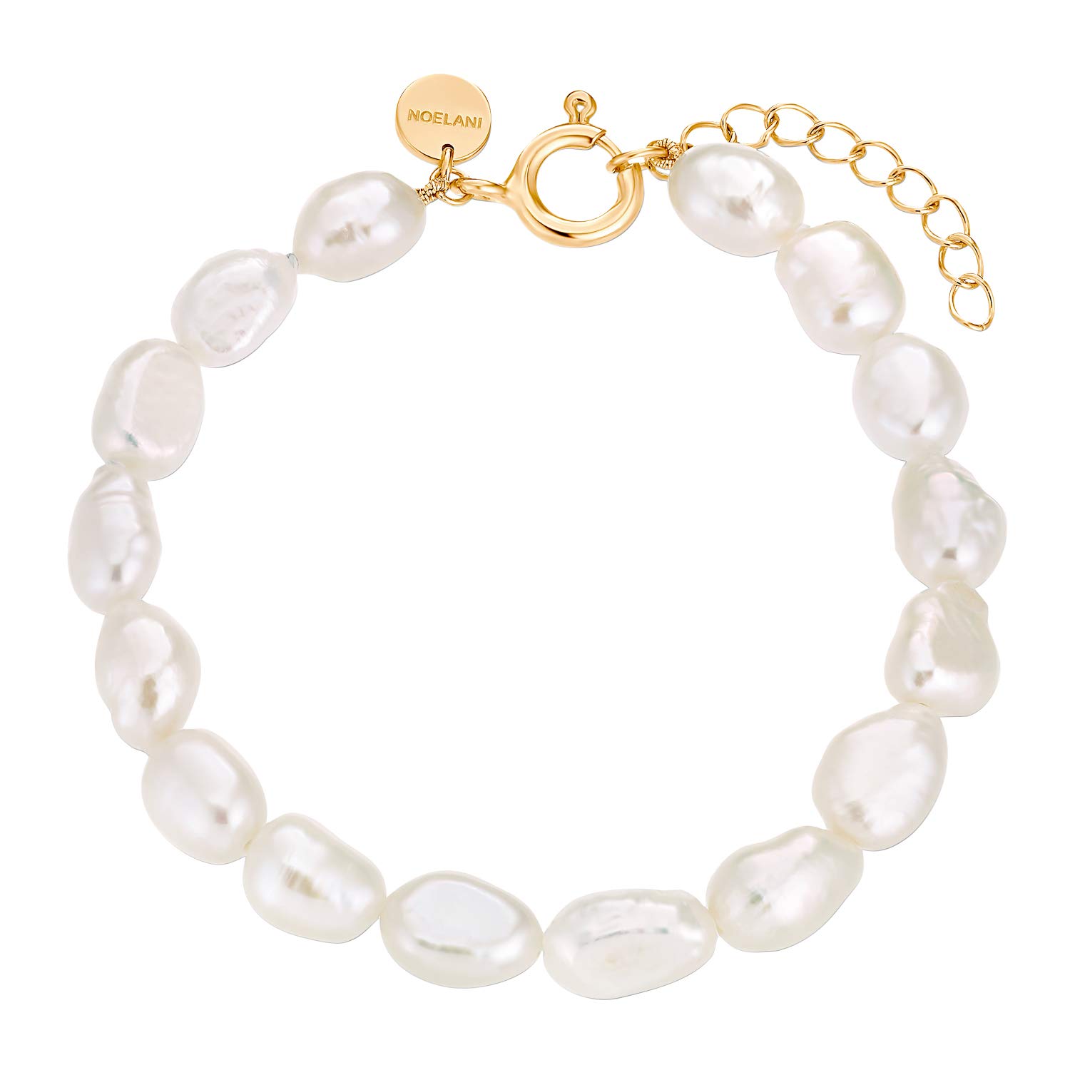NOELANI Armband 925 Sterling Silber Damen Armschmuck, mit Süßwasserzuchtperle, 16+3 cm, Gold, Kommt in Schmuck Geschenk Box, 2031715