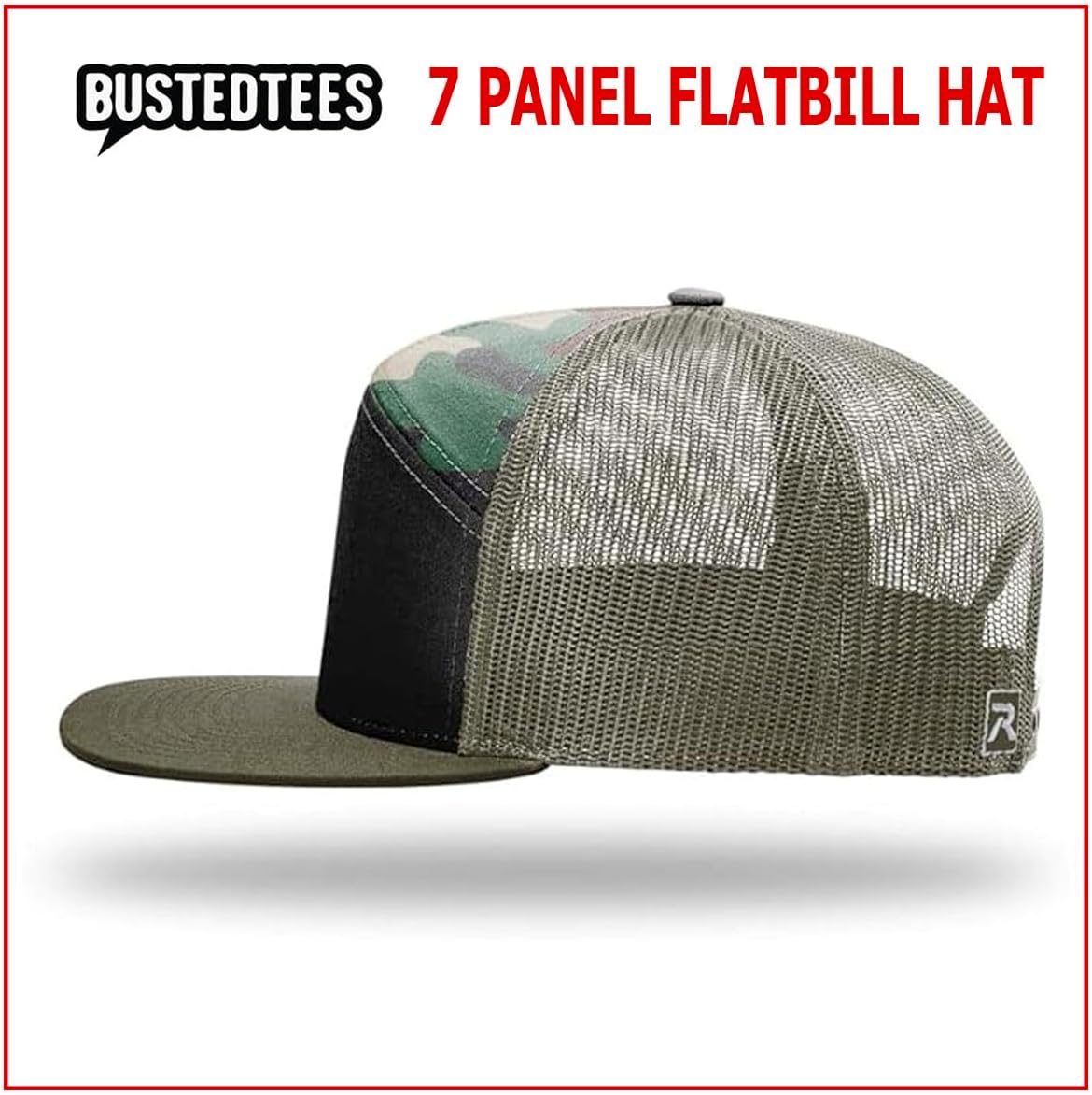 BustedTees Bitcoin Outline Crypto Flatbill 7-Panel Trucker Hat Breathable Back Mesh Hats Flat Snapback Baseball Cap