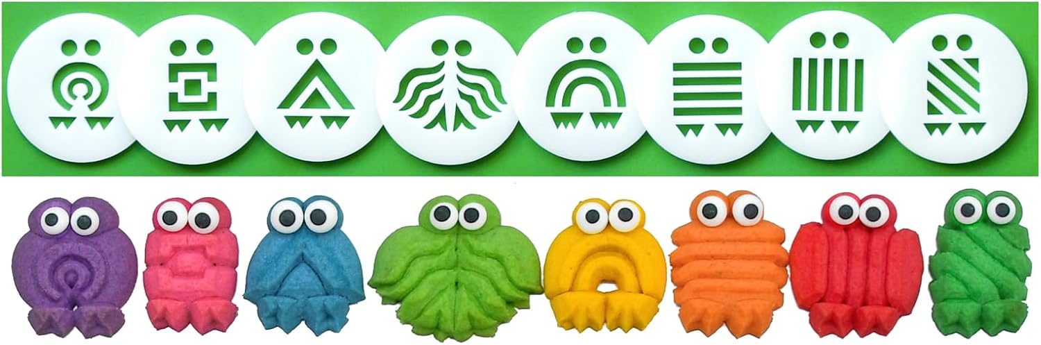 Impress Cookie Press Disks – Press Pals One Set of 8, Food Safe Plastic Shapes with Wavy Pal, Rainbow Pal, & More, Fits Many Manual Models - See Disk Sizing Image to ensure fit with your press