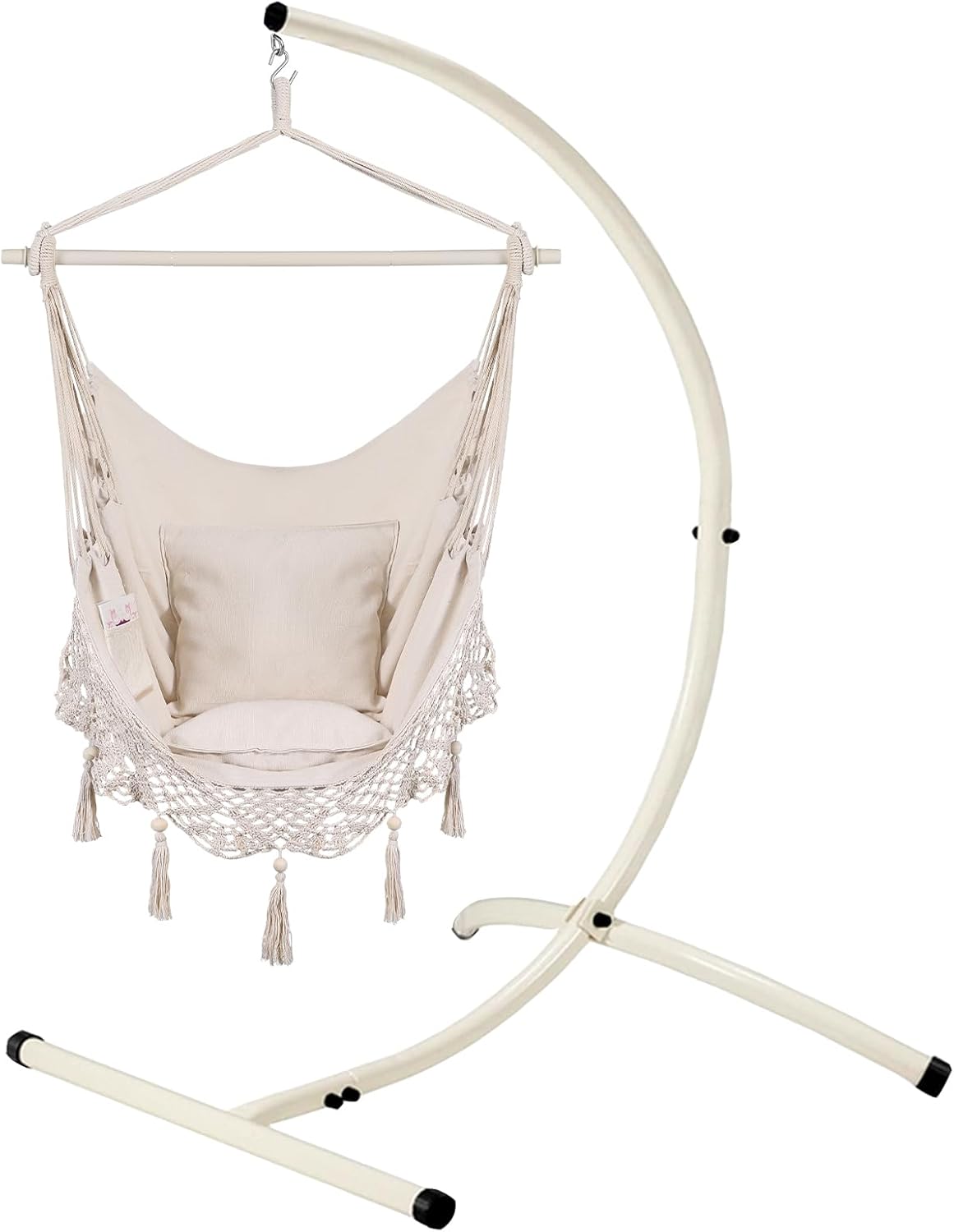 goutime hanging chair with stand,c hammock chair stand for indoor outdoor swing chairs white stand +bead chair