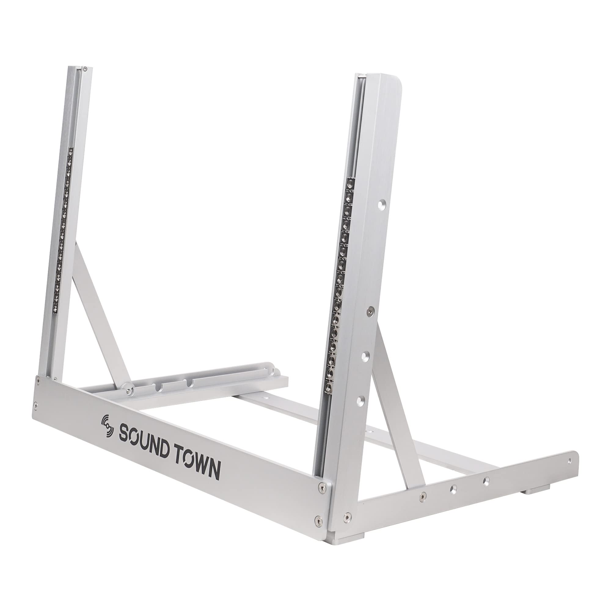 Sound Town 8U 2PF-8A Étagère de bureau à 2 poteaux en aluminium avec angle réglable pour audio/vidéo, commutateurs réseau, routeurs, panneaux de brassage