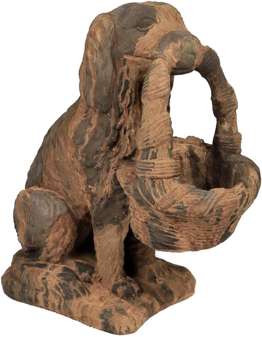 Solid Rock Stoneworks Large Dog with Basket Concrete Statue