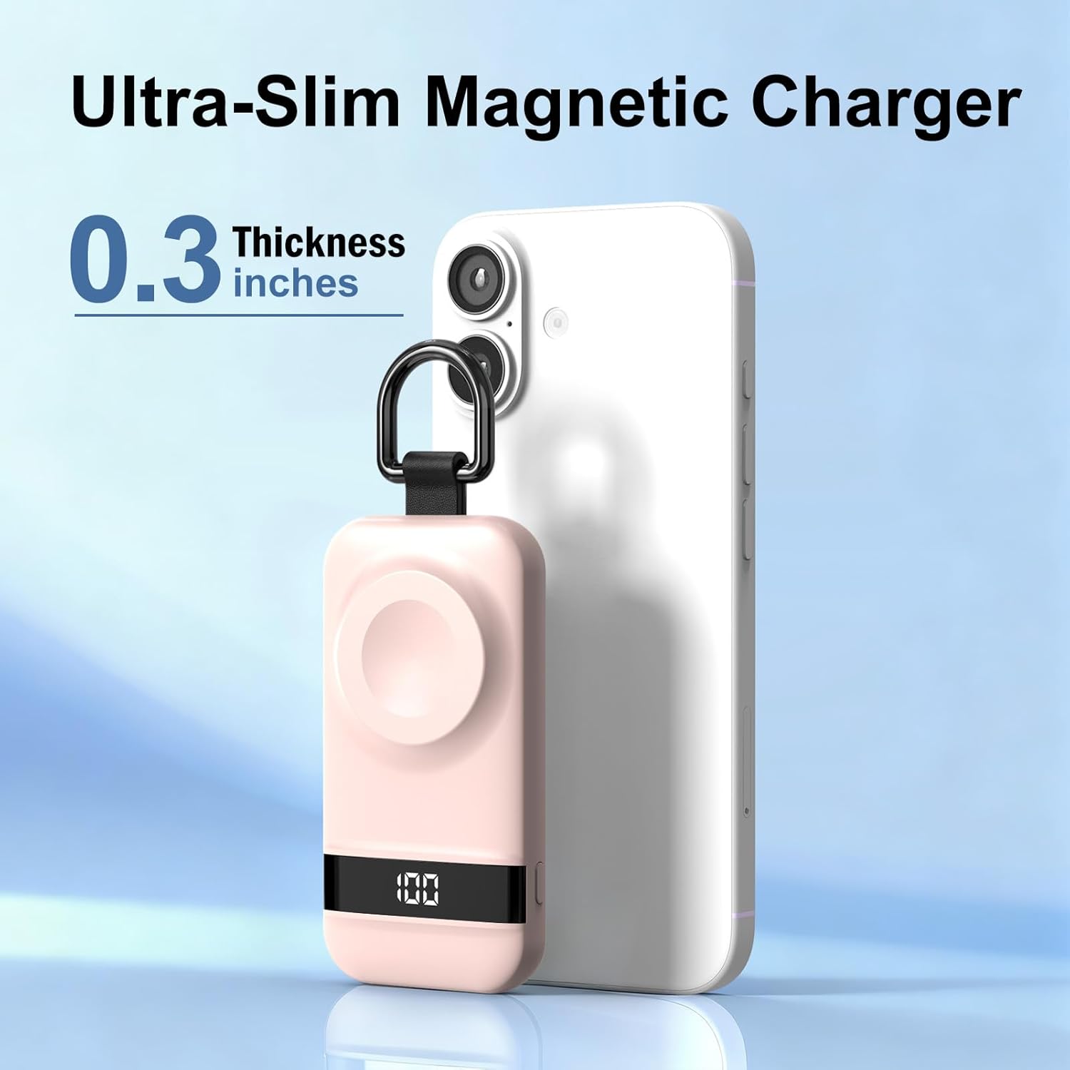 Portable Charger for Apple Watch, 2500mAh & Digital Display – Magnetic Fast Charging iWatch Charger for Travel – for Apple Watch Series 1-11/SE1-3/Ultra 1-3 (Pink) - Image 2