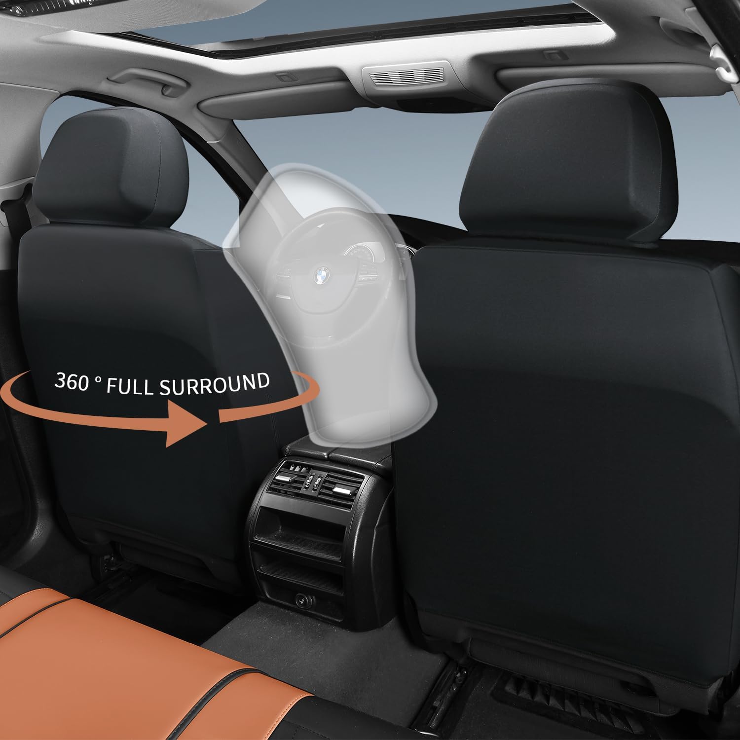 Car Seat Covers Full Set, Leather Car Seat Cushion, Ultra-Thin Breathable Materials, Suitable for Most Car SUV/Truck/Sedan/Automotive (Brown + Black, Two-Piece)