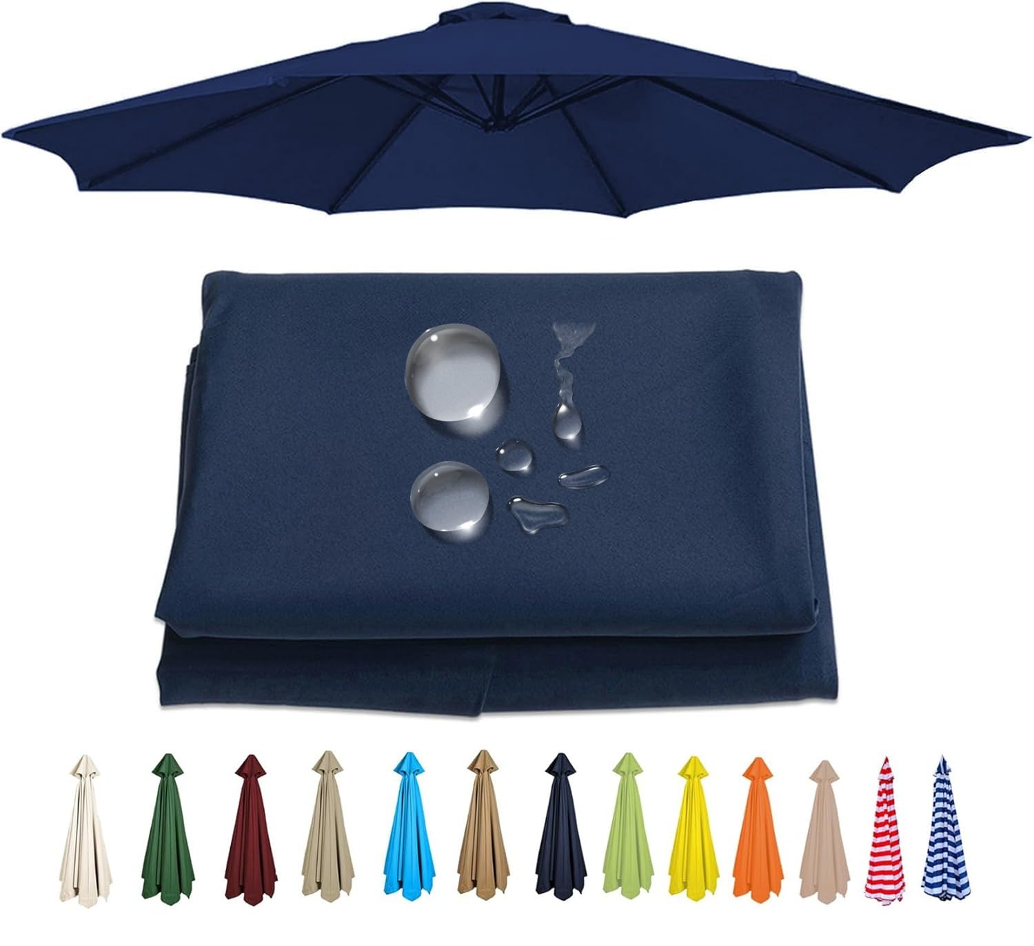 UWOBTN Replacement Parasol Canopy 2.5m 3.0m 3.5m, for Patio Deck Balcony Pool Garden Outdoor Waterproof Umbrella Replacement Fabric 6/8 Arms Sunshade Umbrella Cloth(B3,8ribs 270cm/8.2ft)