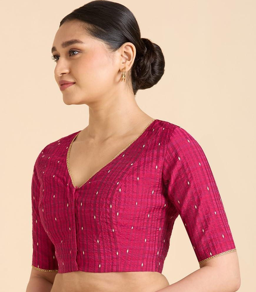 Image of Studio Shringaar Women's Handloom Cotton Silk Readymade Saree Blouse