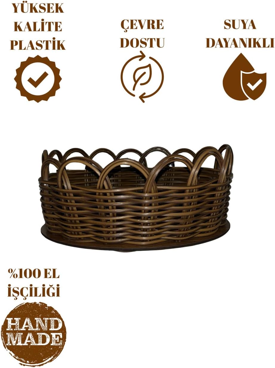 Rattan Basket Handmade Black 10 Inch Oval Decorative Bread and Serving Basket, Handwoven for Kitchen and Dining Table - Brown