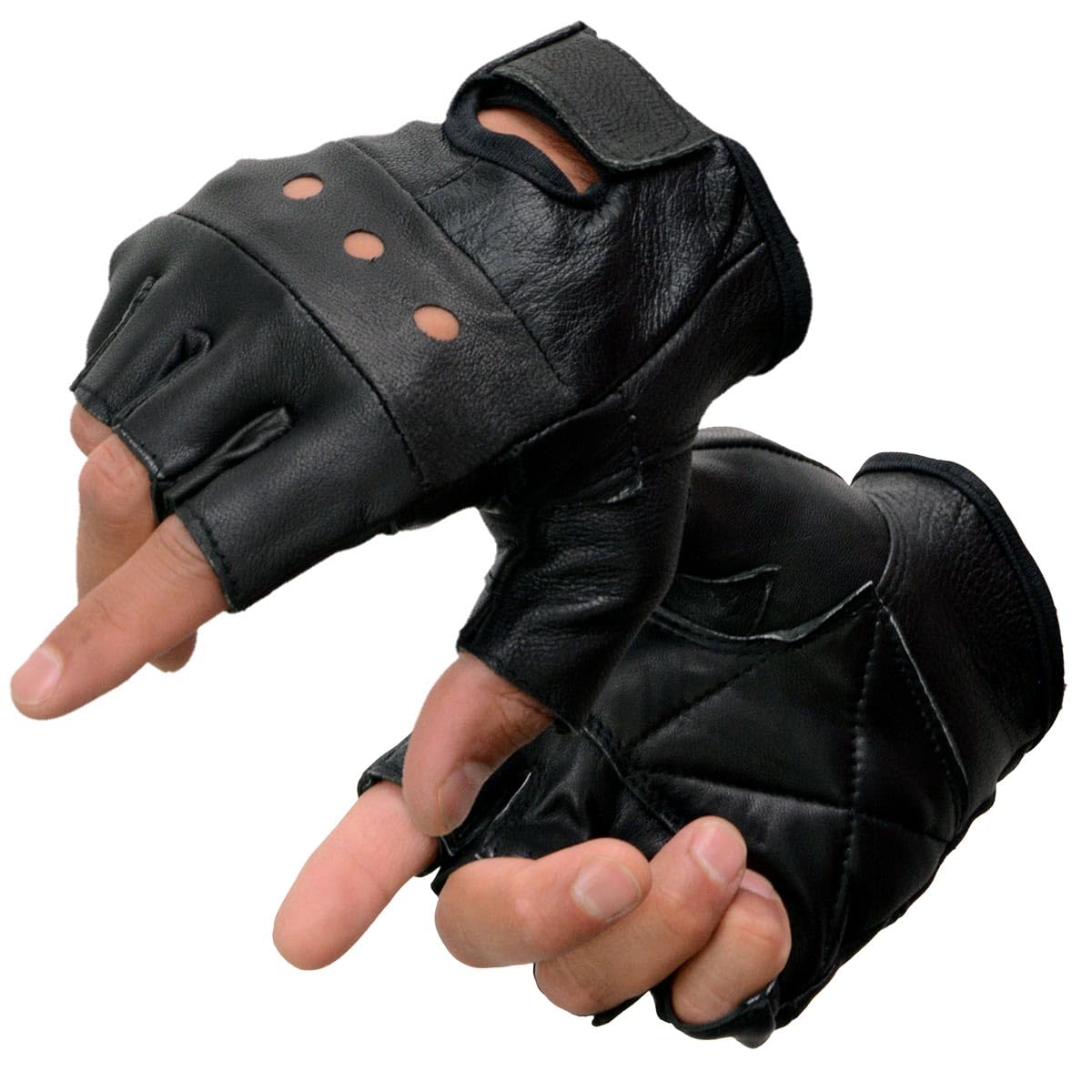 Milwaukee Leather SH198 Men's Black Flame Embroidered Fingerless Gloves with Gel Palm