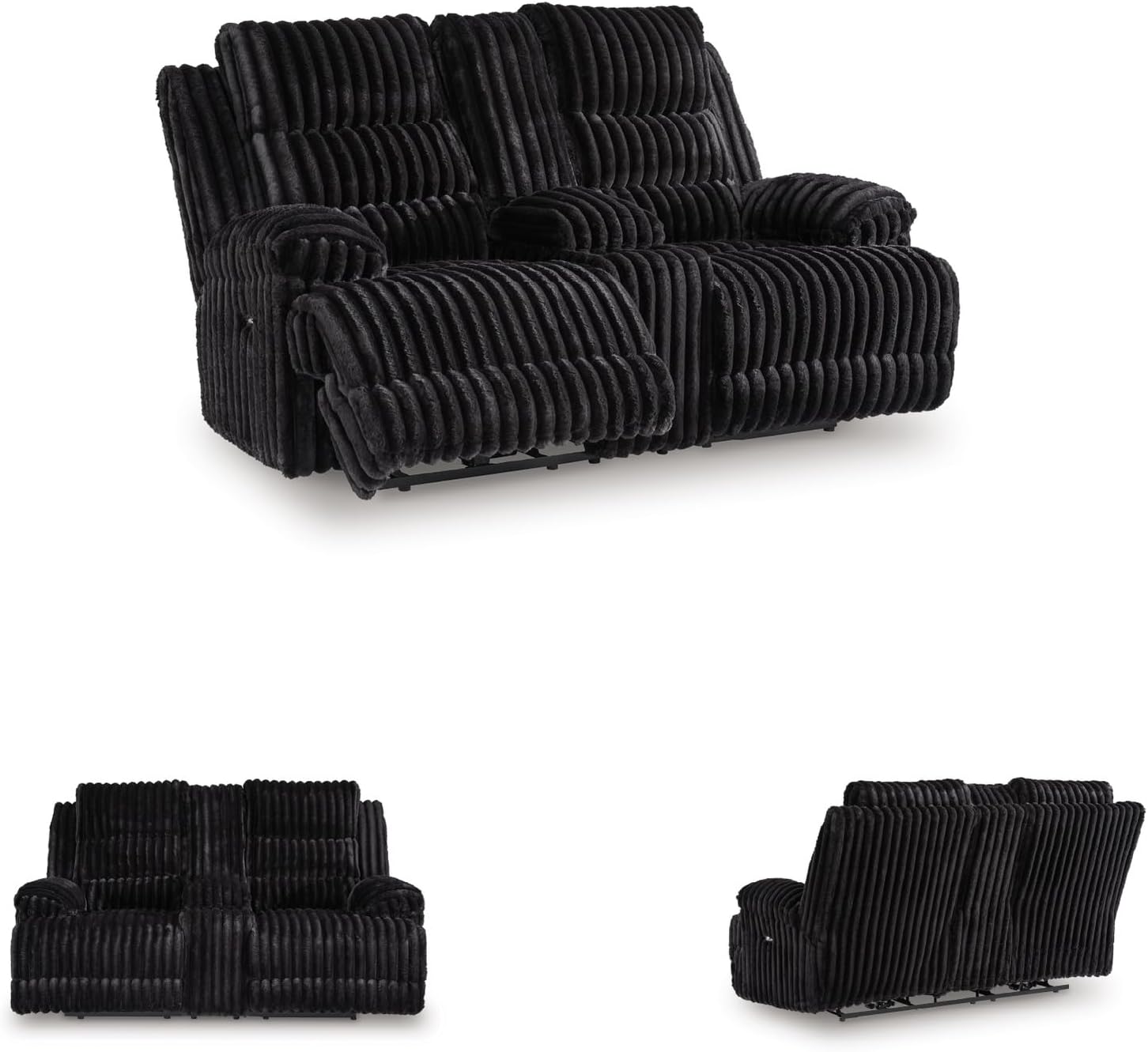Signature Design by Ashley Higgesbee Contemporary Reclining Loveseat with Console, USB Charging Port, Storage and 2 Cup Holders, Black