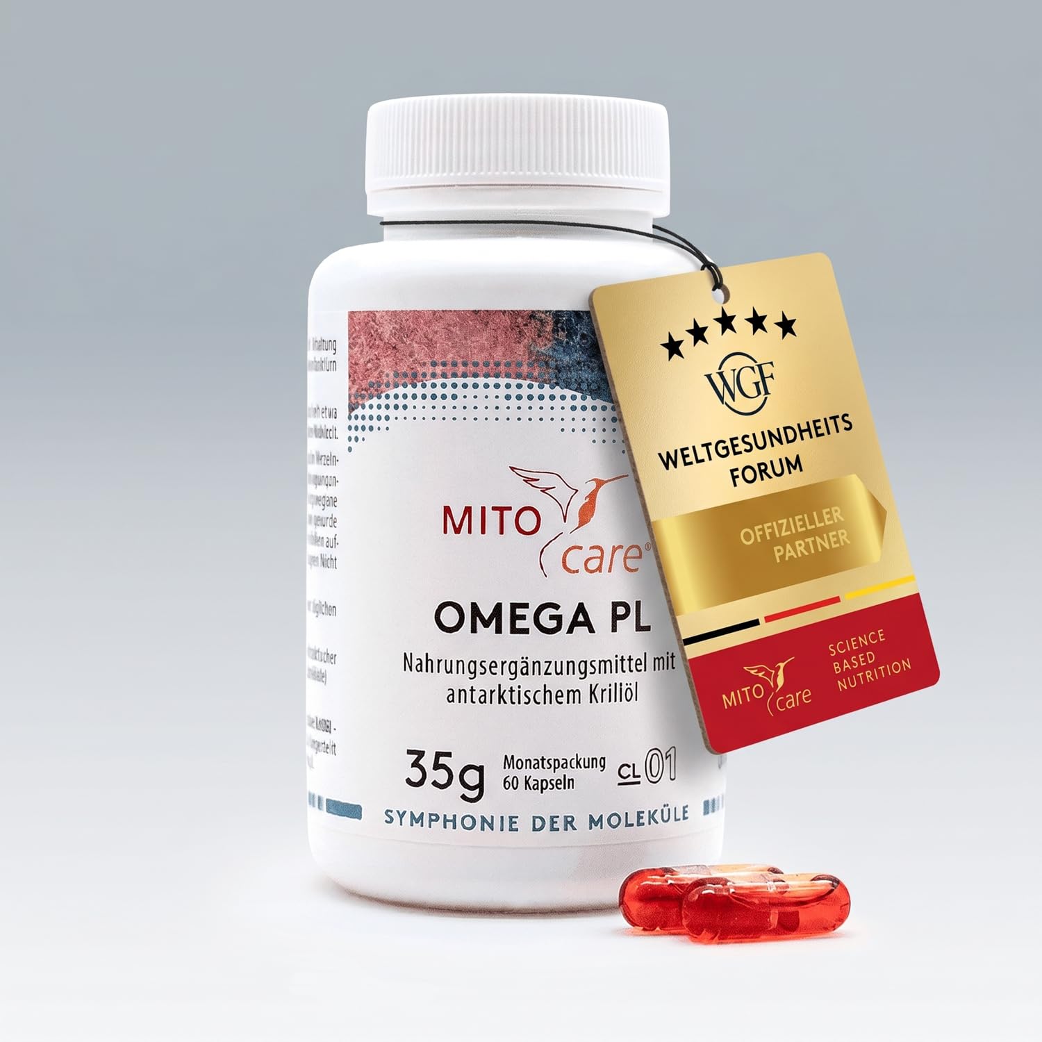 MITOcare Omega PL - Omega 3 Kapseln hochdosiert + Krillöl 1000 mg Tagesdosis - Premium Fettsäurenkomplex -vegan - Monatspackung mit 60 Kapseln - Produziert in Deutschland