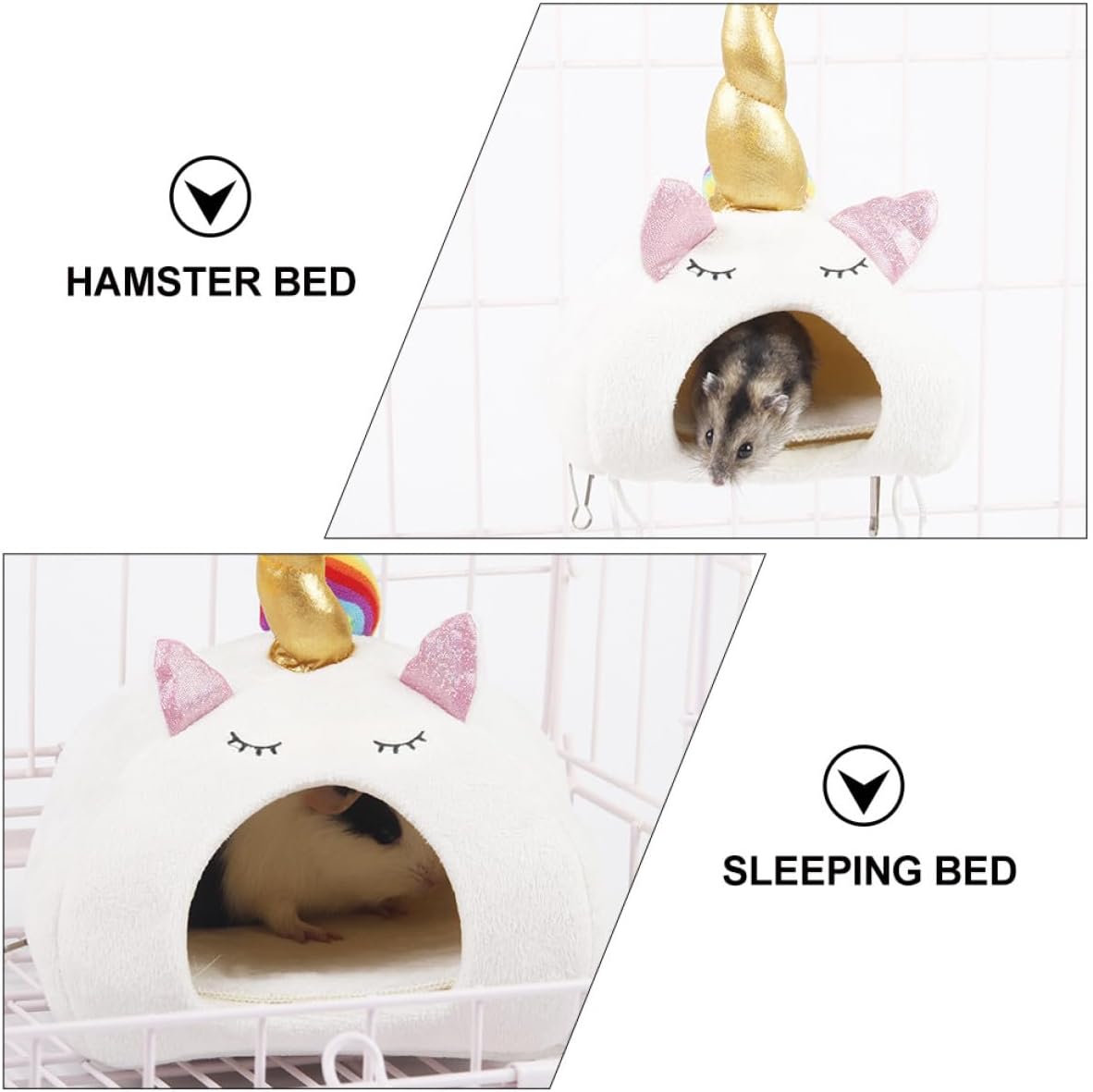 Cabilock Warm Hamster House and Sleeping Bed, White Small Unicorn Nest, Soft Pet for Winter, Cozy Hamster Bed for Small Animals