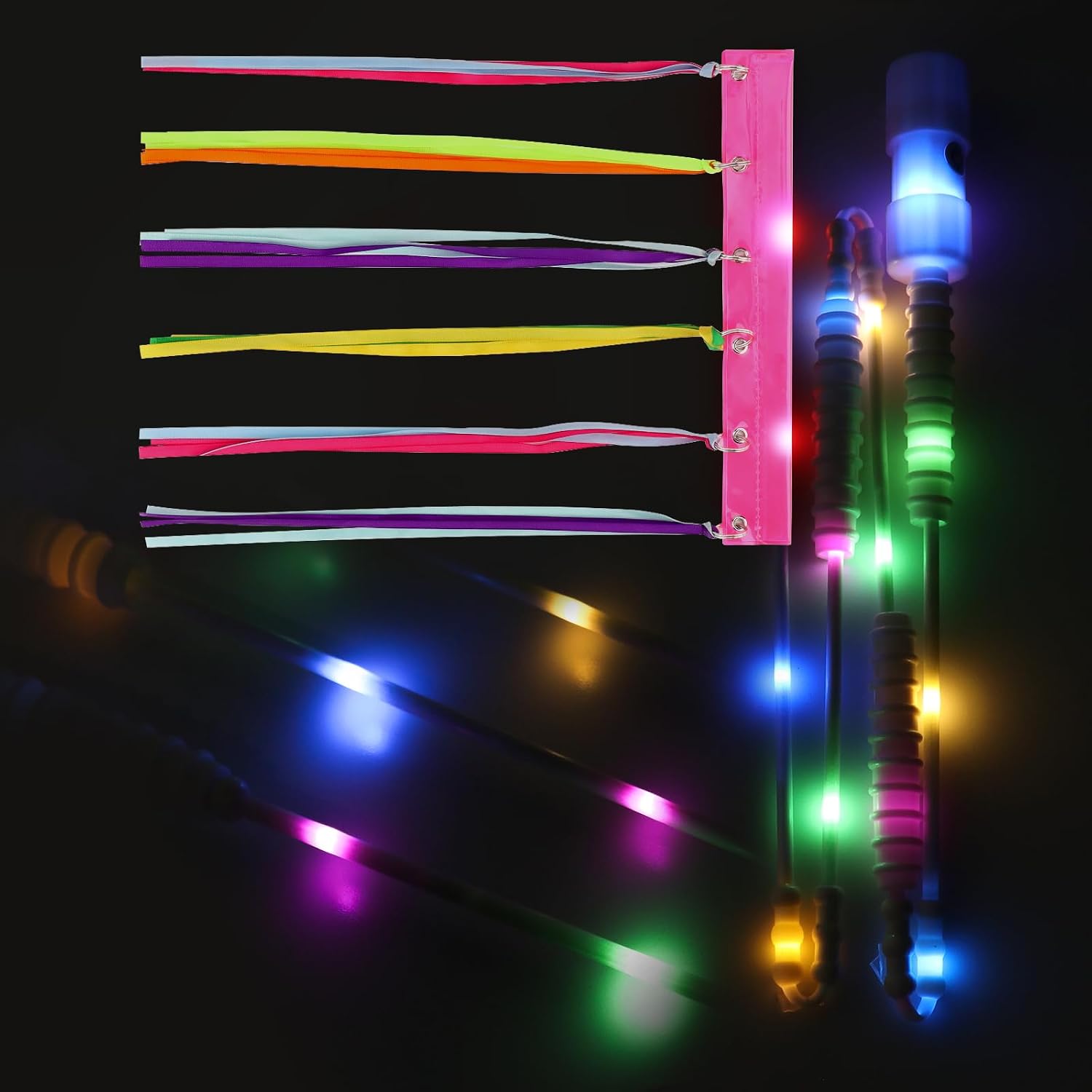LED Bike Safety Flag Reflective 5.5 ft Lighted Bicycle Safety Flag with Heavy Duty LED Fiberglass Pole Tear-Resistant Waterproof Pink for Bike